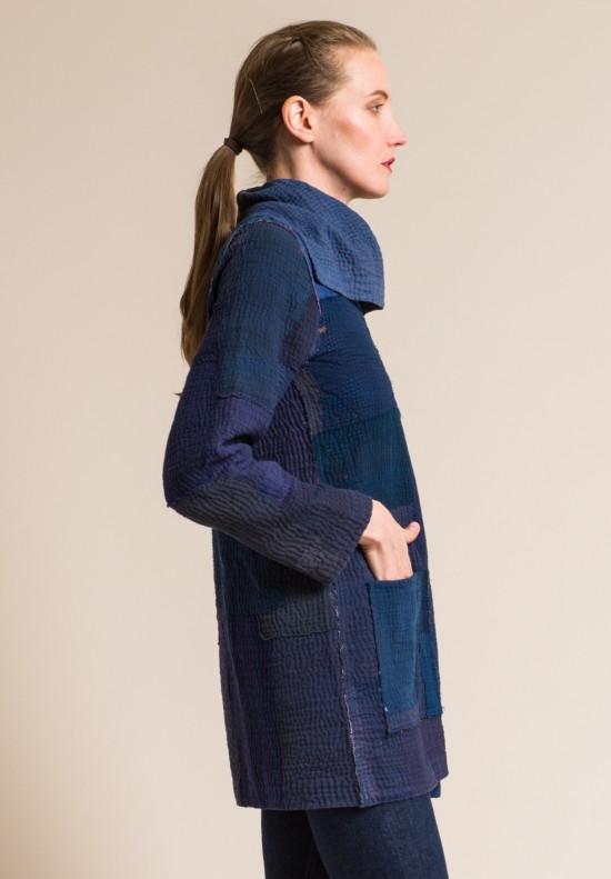 Mieko Mintz 4-Layer Frayed Patch Pocket Jacket in Indigo