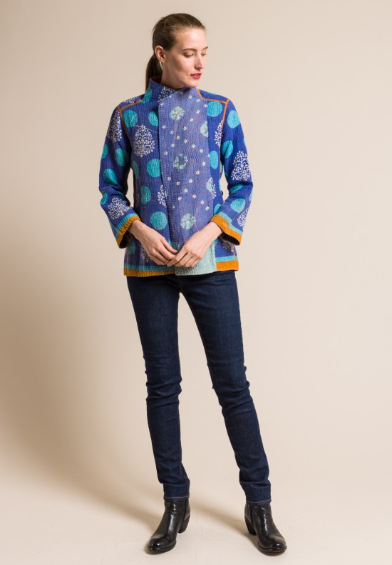 Mieko Mintz 4-Layer Vintage Cotton Short Jacket in Lavender/Turquoise