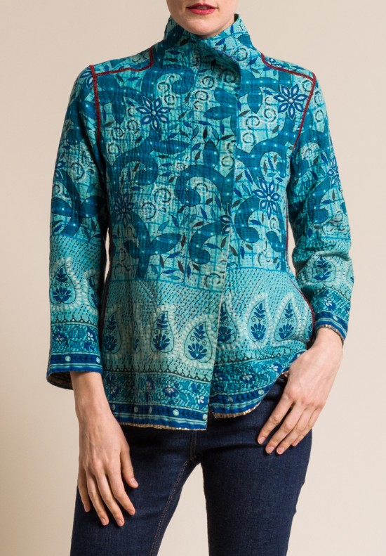 Mieko Mintz 4-Layer Vintage Cotton Short Jacket in Turquoise/Natural ...