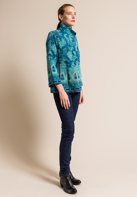 Mieko Mintz 4-Layer Vintage Cotton Short Jacket in Turquoise/Natural ...