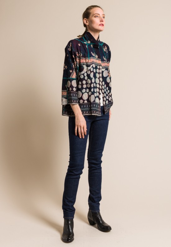 Meiko Mintz 2-Layer Border Patch Short Flare Jacket in Black/Pink