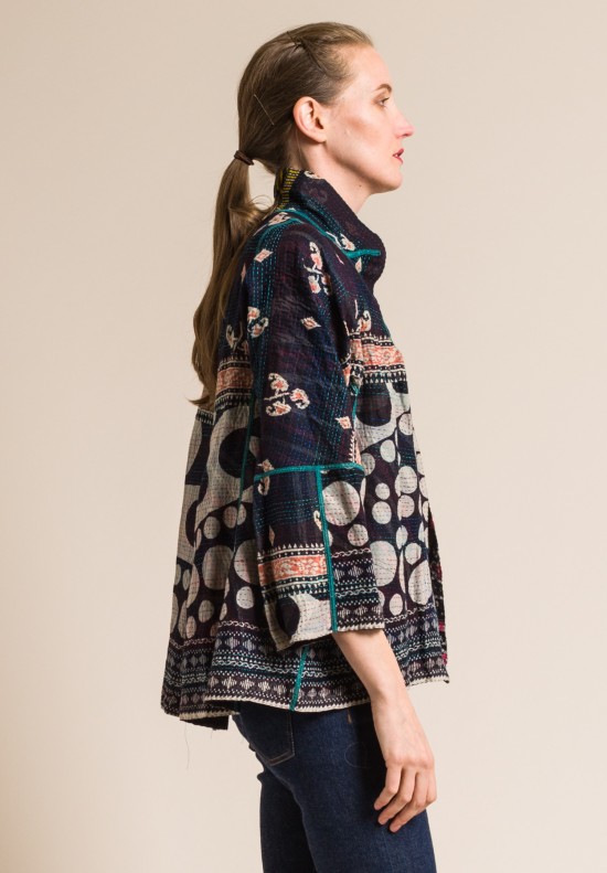 Meiko Mintz 2-Layer Border Patch Short Flare Jacket in Black/Pink