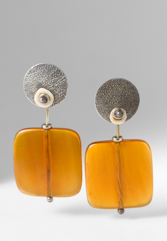 Holly Masterson Old Tibetan Amber Slabs & Shell Earrings