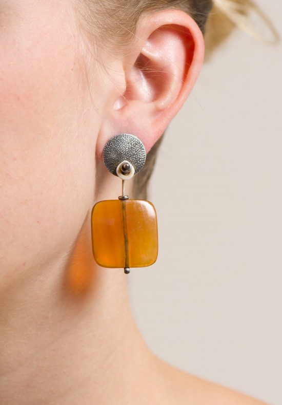 Holly Masterson Old Tibetan Amber Slabs & Shell Earrings