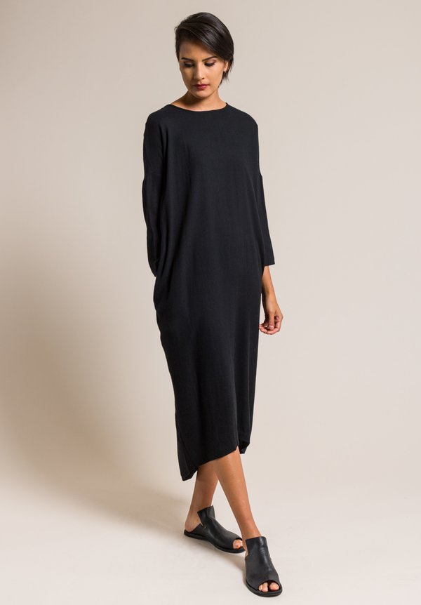 Black Crane Pleated Cocoon Dress in Black
