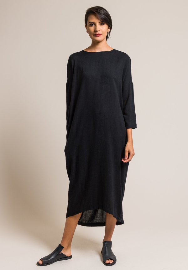 Black Crane Pleated Cocoon Dress in Black