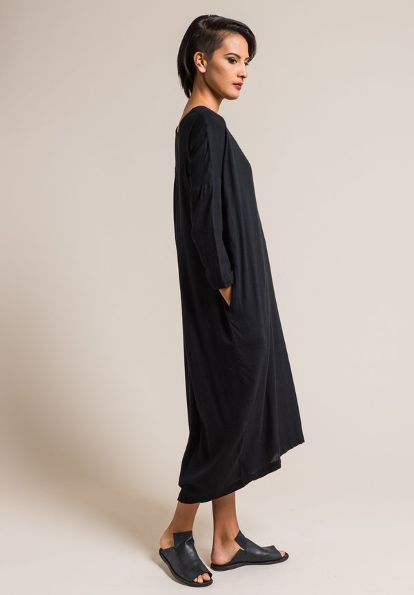 Black Crane Pleated Cocoon Dress in Black