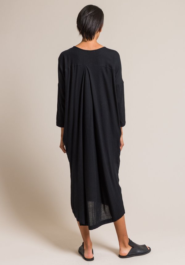 Black Crane Pleated Cocoon Dress in Black