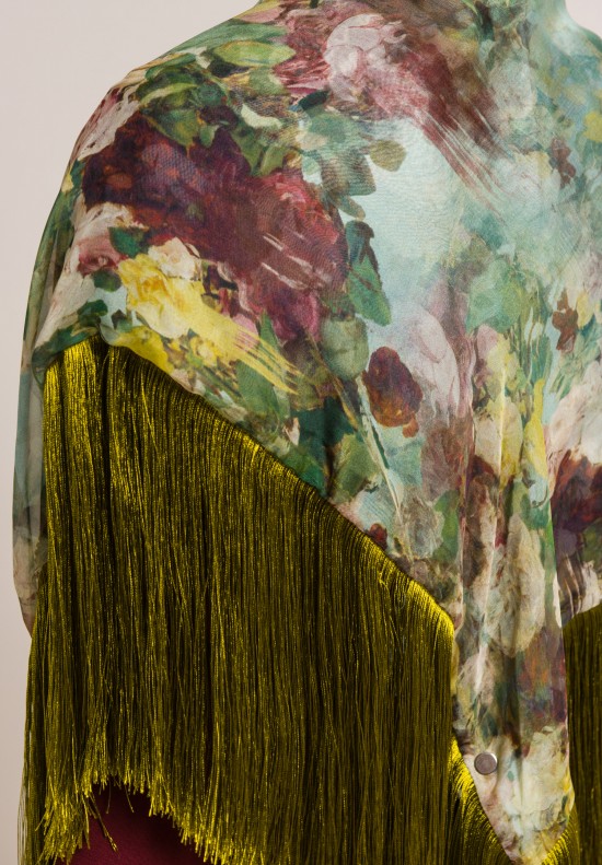 Alberta Ferretti Silk Floral Print Scarf in Chartreuse