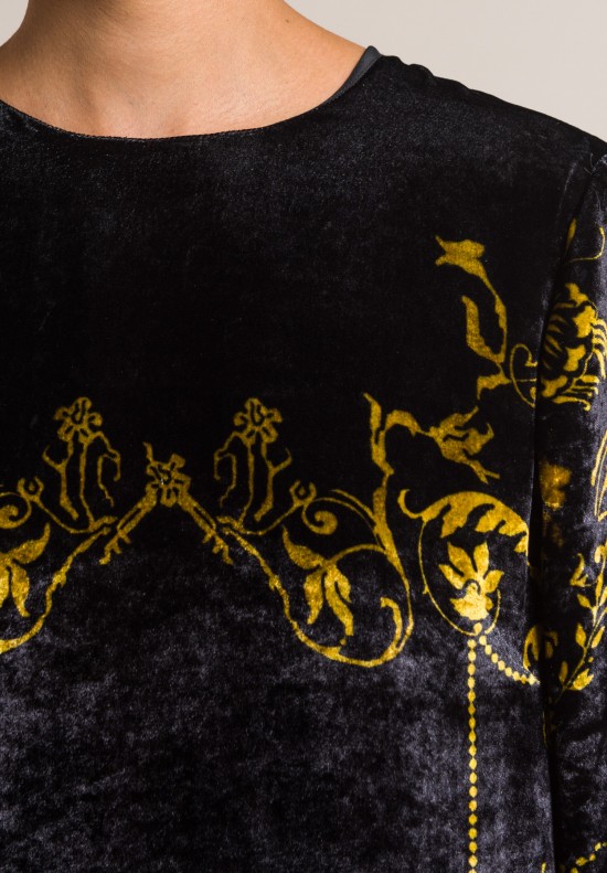 Alberta Ferretti Velvet Printed Relaxed Dress in Black/Gold