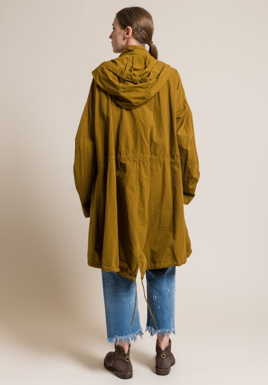 kaval Washed Heavy Cotton Hooded Overcoat in Mustard	