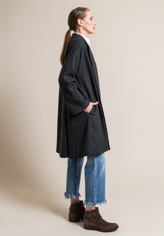kaval Tumbled Fine Twill Cashmere A-Line Overcoat in Charcoal	