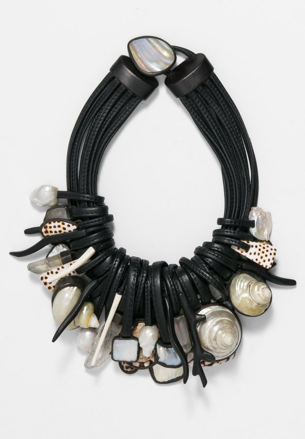 Monies UNIQUE Pearls, Shell, Bone, Ebony, & Mountain Crystal Necklace	