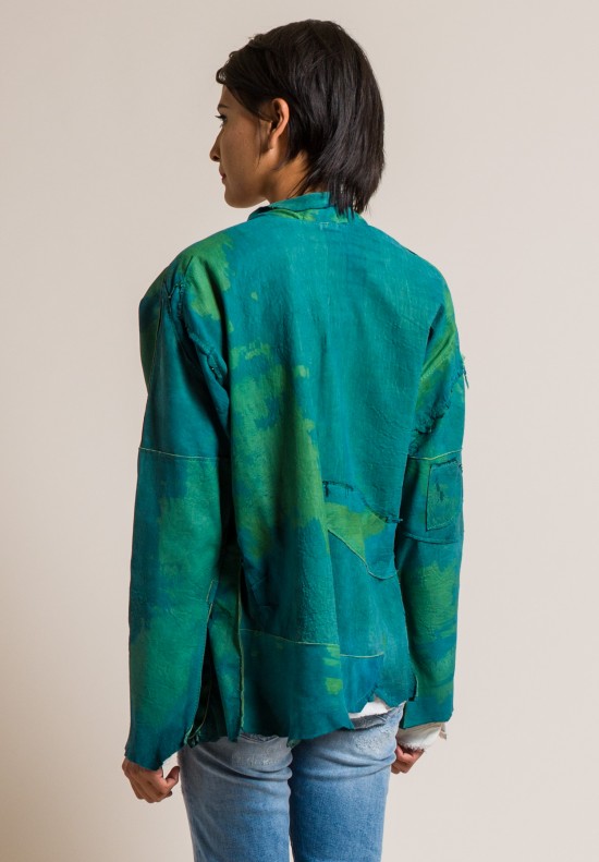 Susan Riedweg Washed Sheep Skin Tye-Dye Waistcoat Jacket in Turquoise Green