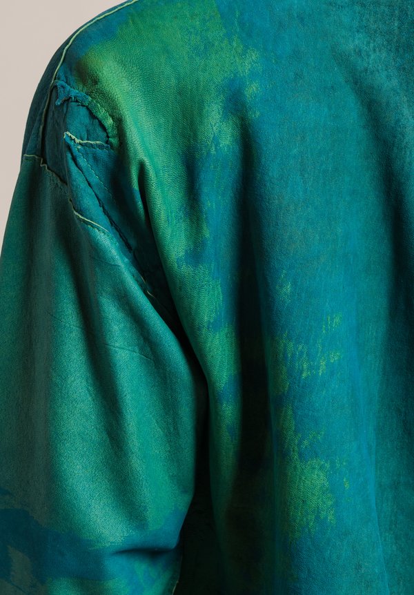 Susan Riedweg Lamb Leather Tye Dye Fittedish Jacket in Turquoise Green