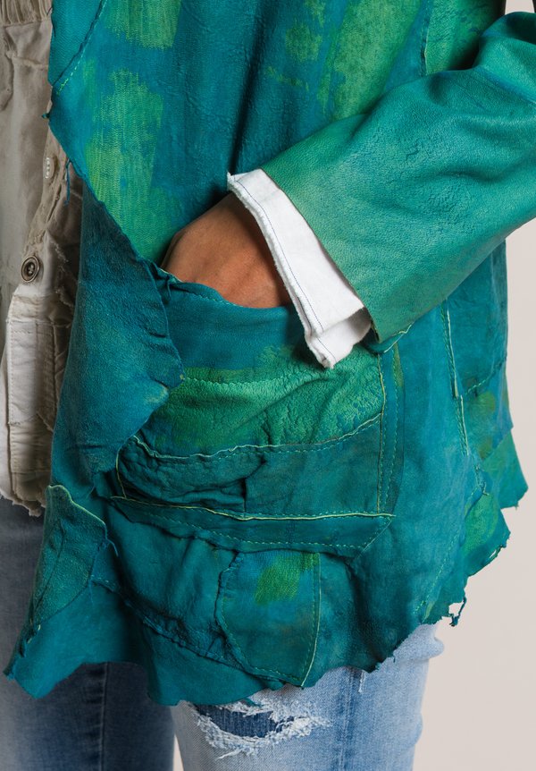 Susan Riedweg Lamb Leather Tye Dye Fittedish Jacket in Turquoise Green