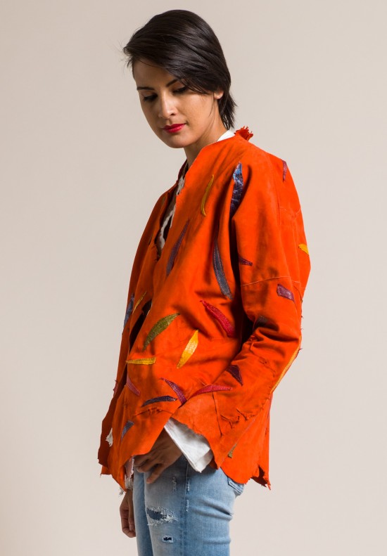 Susan Riedweg Lamb Leather Fittedish Jacket in Orange Fish