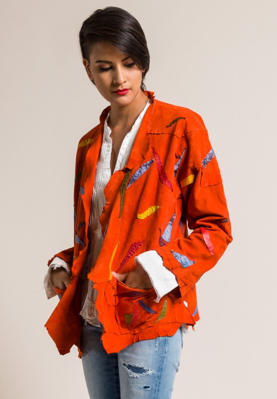 Susan Riedweg Lamb Leather Waistcoat Jacket in Orange Fish