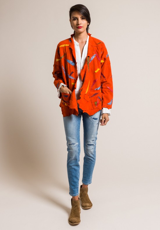 Susan Riedweg Lamb Leather Waistcoat Jacket in Orange Fish