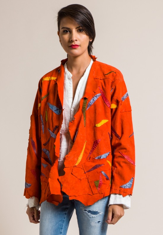 Susan Riedweg Lamb Leather Waistcoat Jacket in Orange Fish