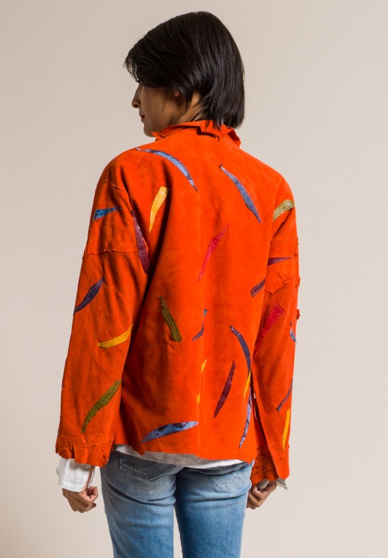 Susan Riedweg Lamb Leather Waistcoat Jacket in Orange Fish