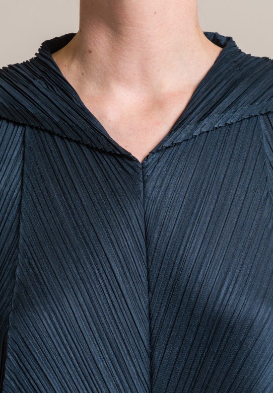 Issey Miyake Pleats Please Zig Zag A-Line Dress in Steel Blue 