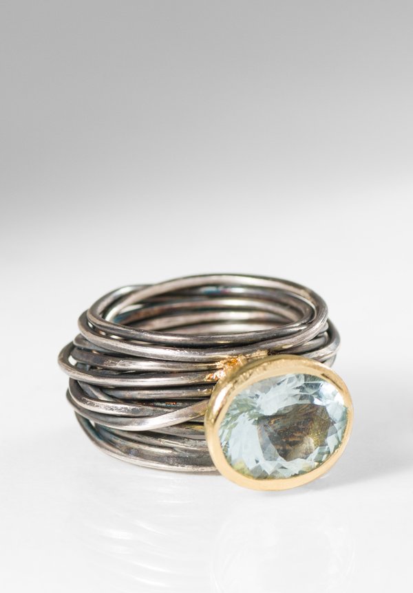 Disa Allsopp Oxidized Silver, Aquamarine, & 18K Spaghetti Ring