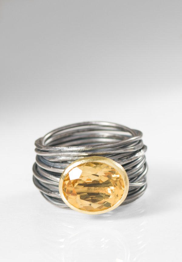 Disa Allsopp Oxidized Silver, Citrine, & 18K Spaghetti Ring