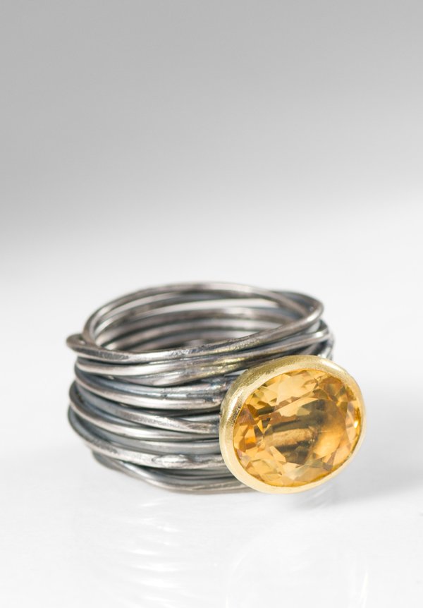 Disa Allsopp Oxidized Silver, Citrine, & 18K Spaghetti Ring