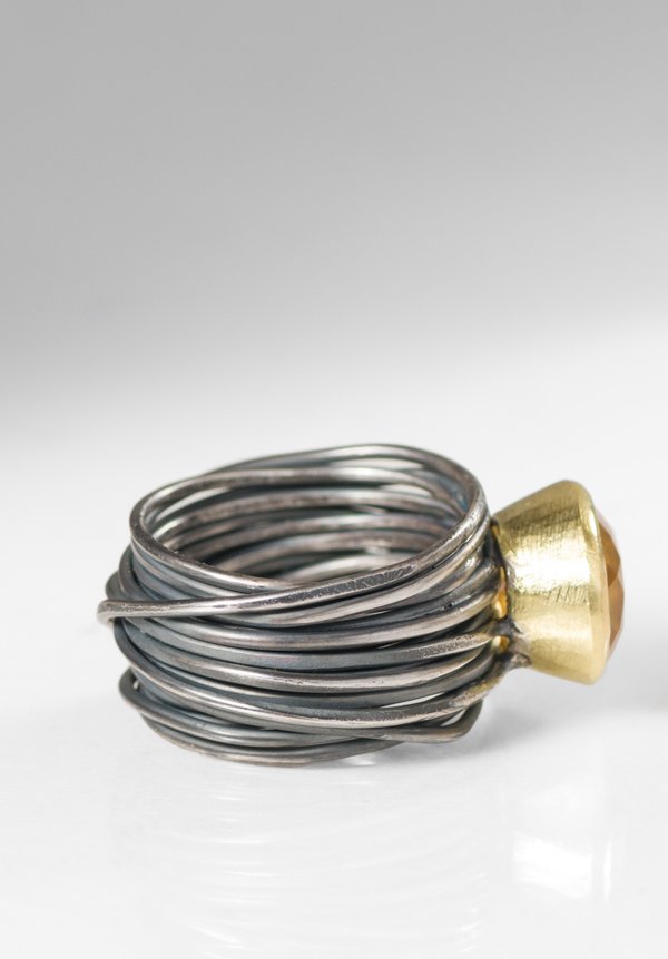 Disa Allsopp Oxidized Silver, Citrine, & 18K Spaghetti Ring
