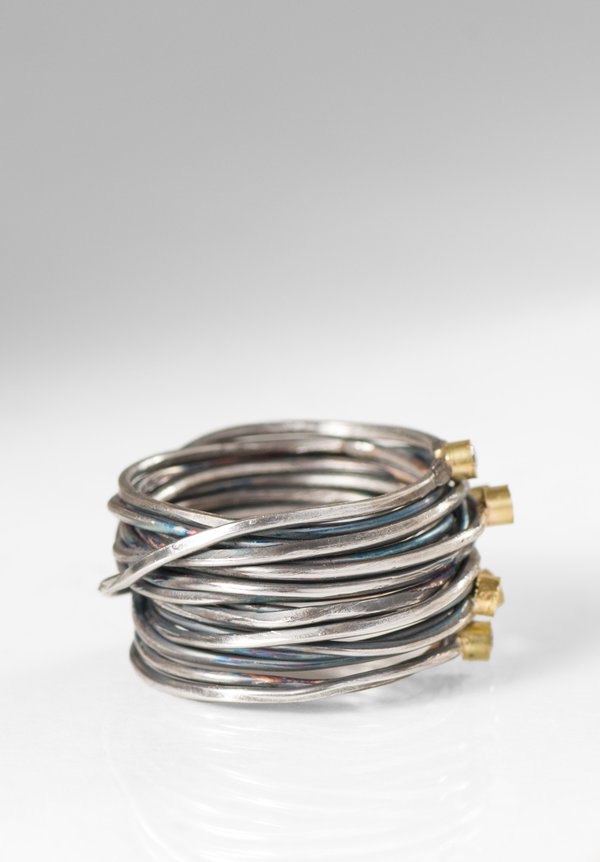 Disa Allsopp Oxidized Silver, 6 Diamond set in 18K Gold Spaghetti Ring