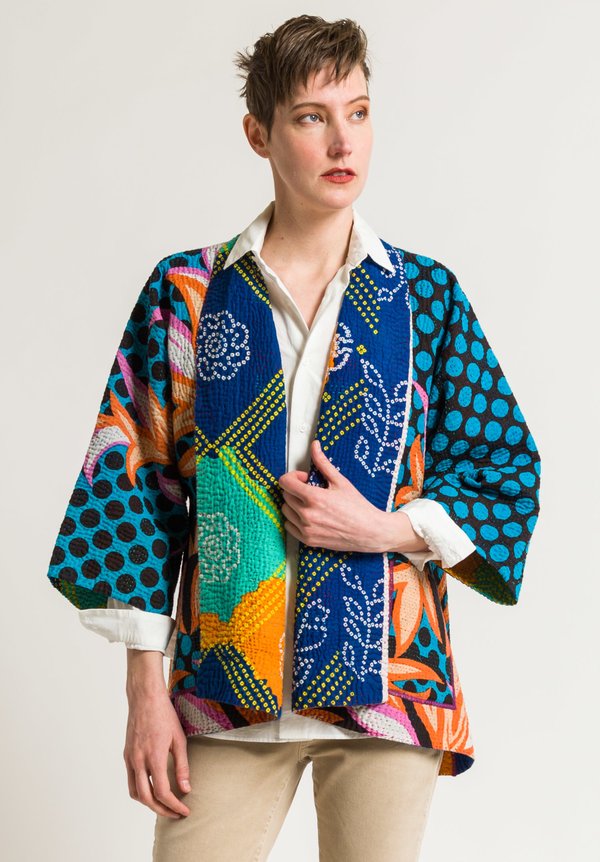 Mieko Mintz Kimono Jacket in Turquoise/Orange
