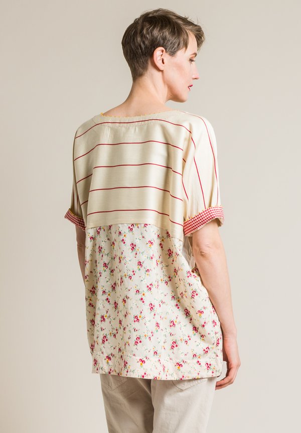 Péro Cotton/Silk Floral and Stripe Oversized Top in Red
