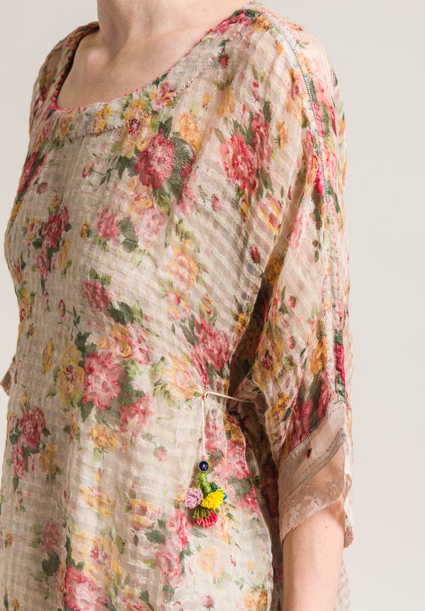 Péro Linen/Silk Oversized Floral Sheer Top in Cream