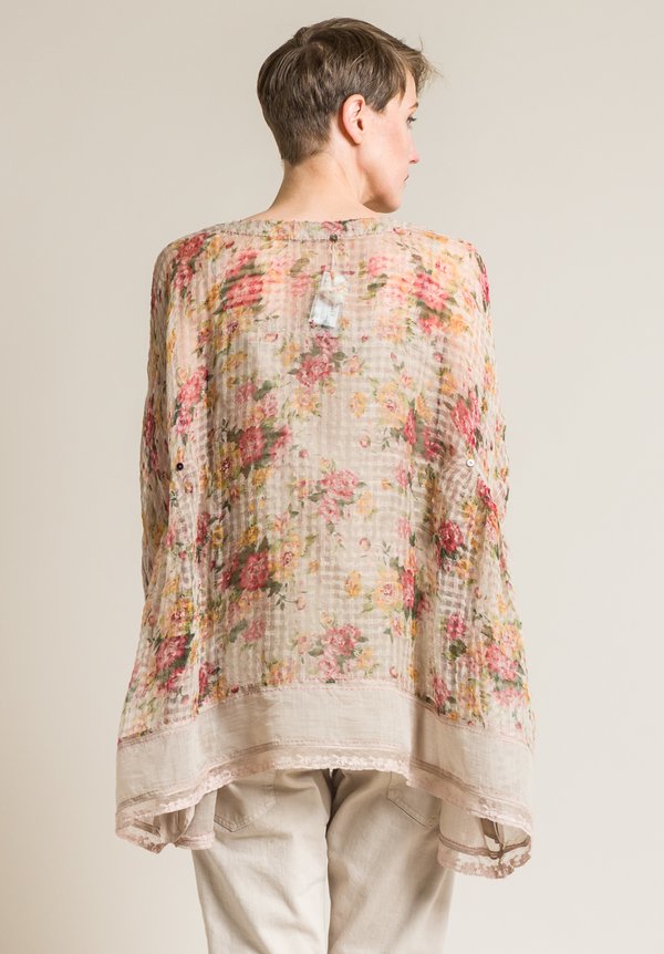 Péro Linen/Silk Oversized Floral Sheer Top in Cream