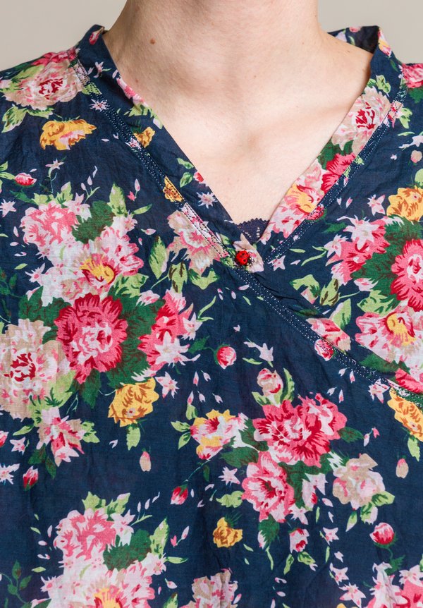 Péro Oversized Crossover Floral Top in Navy