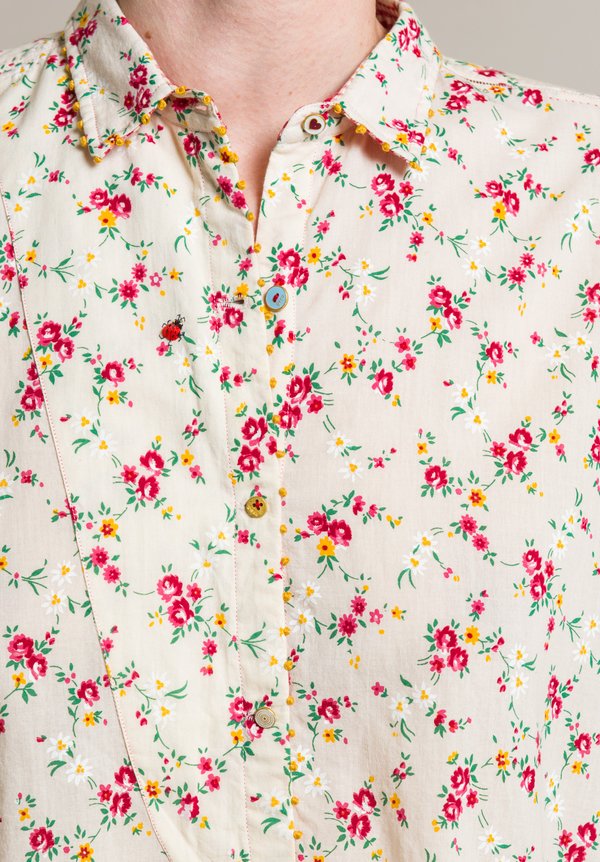 Péro Cotton Floral Button-Down Tunic in Cream