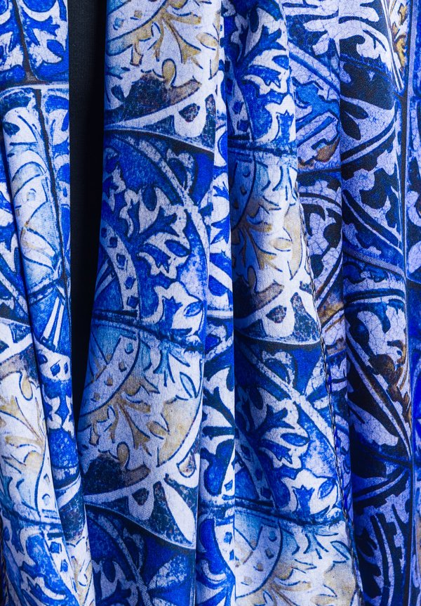 Benny Setti Silk Satin Mosaic Scarf in Blue