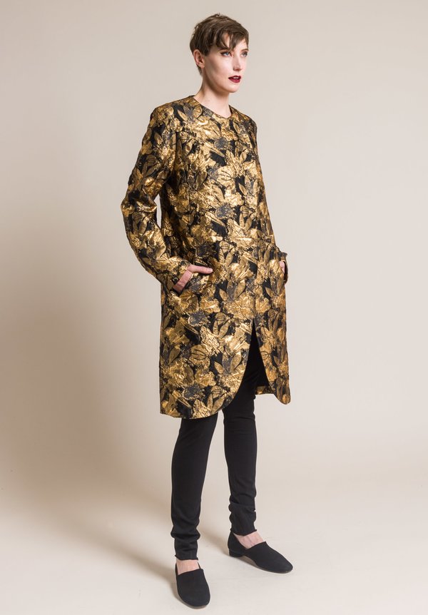 Urban Zen Reefer Silk Floral Jacquard Jacket in Gold Leaf