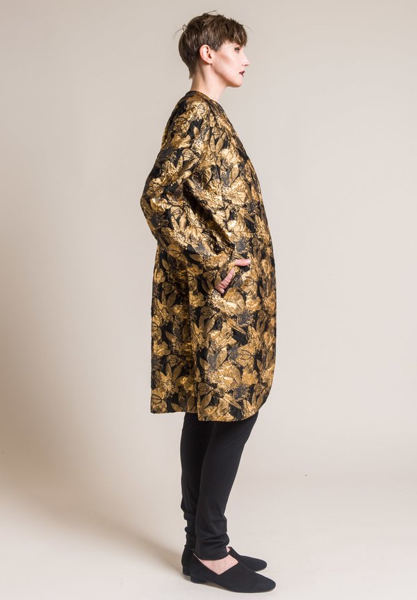 Urban Zen Reefer Silk Floral Jacquard Jacket in Gold Leaf