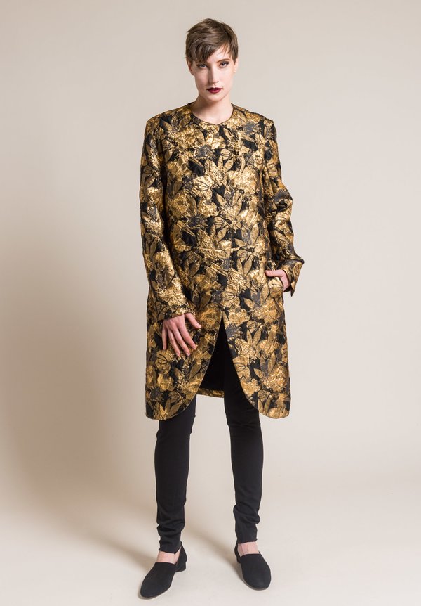 Urban Zen Reefer Silk Floral Jacquard Jacket in Gold Leaf | Santa