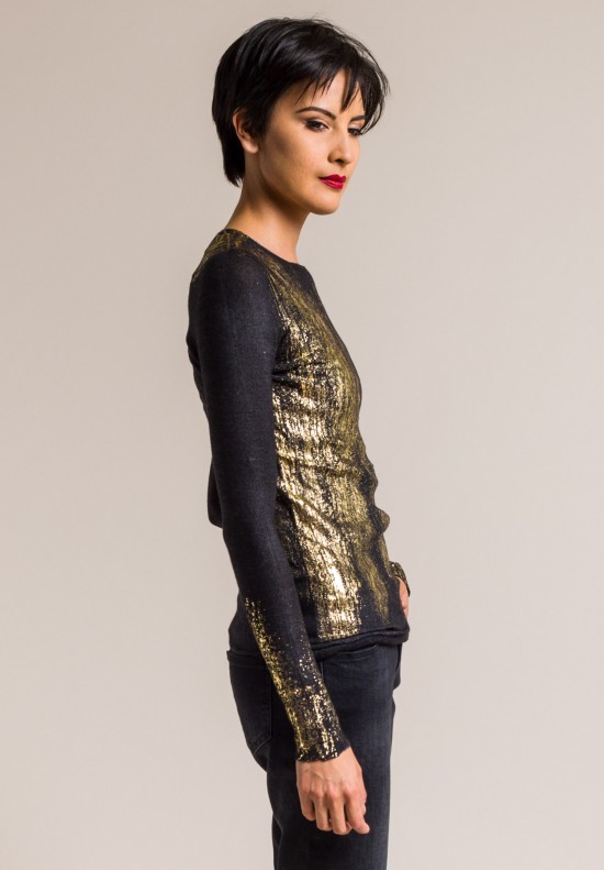 Avant Toi Cashmere/Silk Fitted Gold Splatter Top