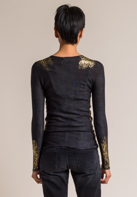 Avant Toi Cashmere/Silk Fitted Gold Splatter Top