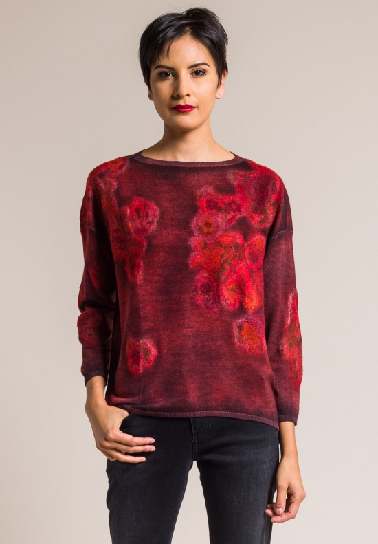 Avant Toi Cashmere/Silk Felted Patchwork Sweater in Coral