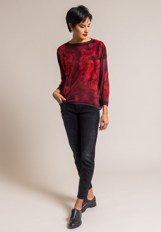 Avant Toi Cashmere/Silk Felted Patchwork Sweater in Coral