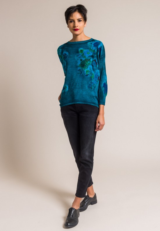 Avant Toi Cashmere/Silk Felted Patchwork Sweater in Turchese