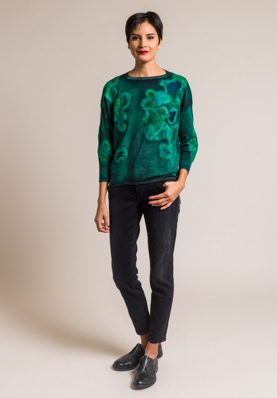 Avant Toi Cashmere/Silk Felted Patchwork Sweater in Smeraldo
