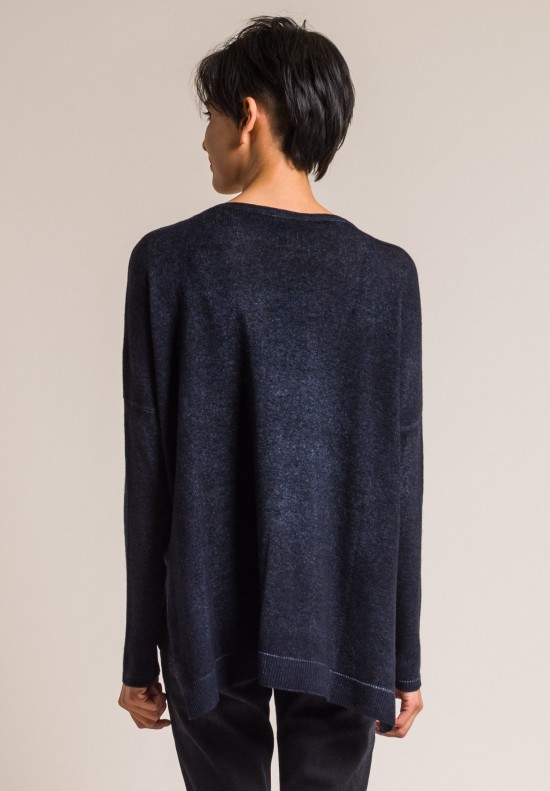 Avant Toi Cashmere Lightweight Side Slit Sweater in Blu Navy