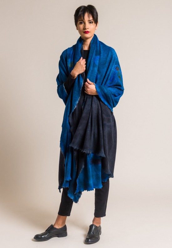 Avant Toi Cashmere/Silk Large Felted Patchwork Shawl in Sky