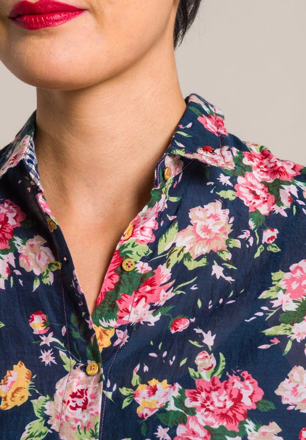 Péro Silk/Cotton Floral Button-Down Shirt in Navy
